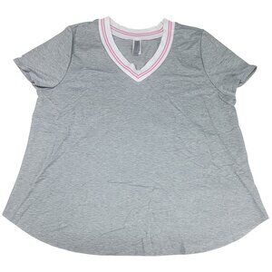 Honeyme T-Shirt Curvy Womens V-Neck Gray & Pink Striped Collar Womens XXL